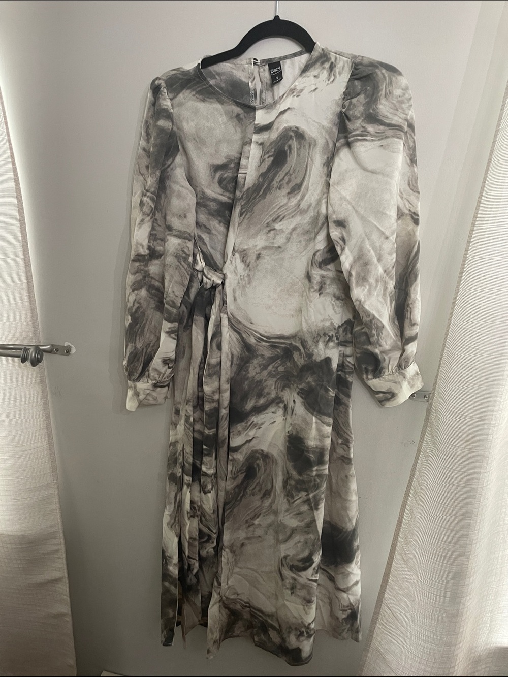 Club Monaco Marble-Print Long Sleeve Wrap Midi Dress in Black and White